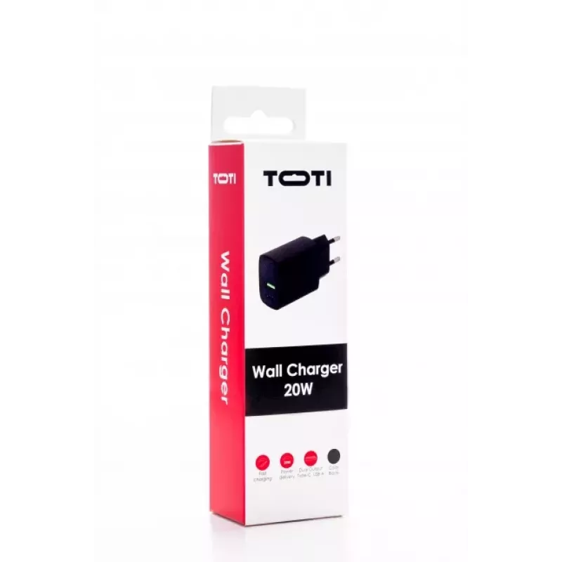 SEEK TOTI 20W Type-C + USB A seinakiirlaadija, must
