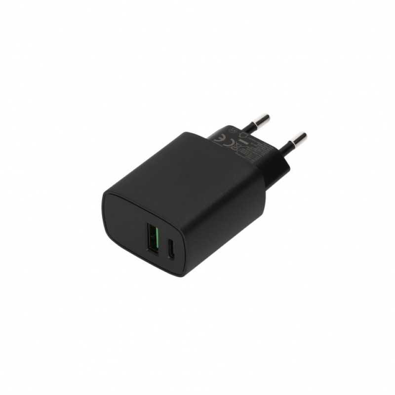 SEEK TOTI 20W Type-C + USB A seinakiirlaadija, must