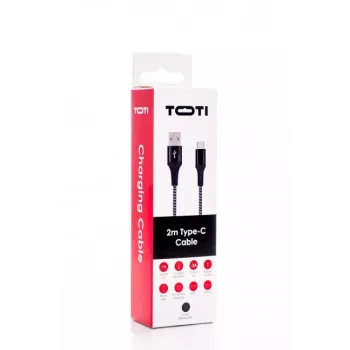 SEEK TOTI USB-A – USB-C 2m punutud kaabel, 2A, must/hall