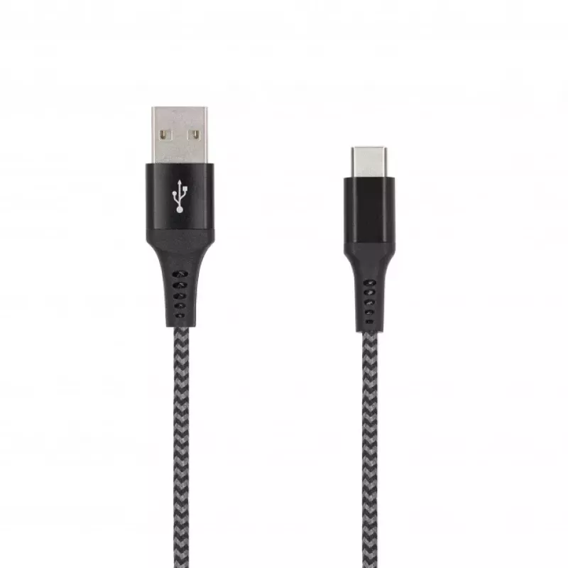 SEEK TOTI USB-A – USB-C 2m punutud kaabel, 2A, must/hall