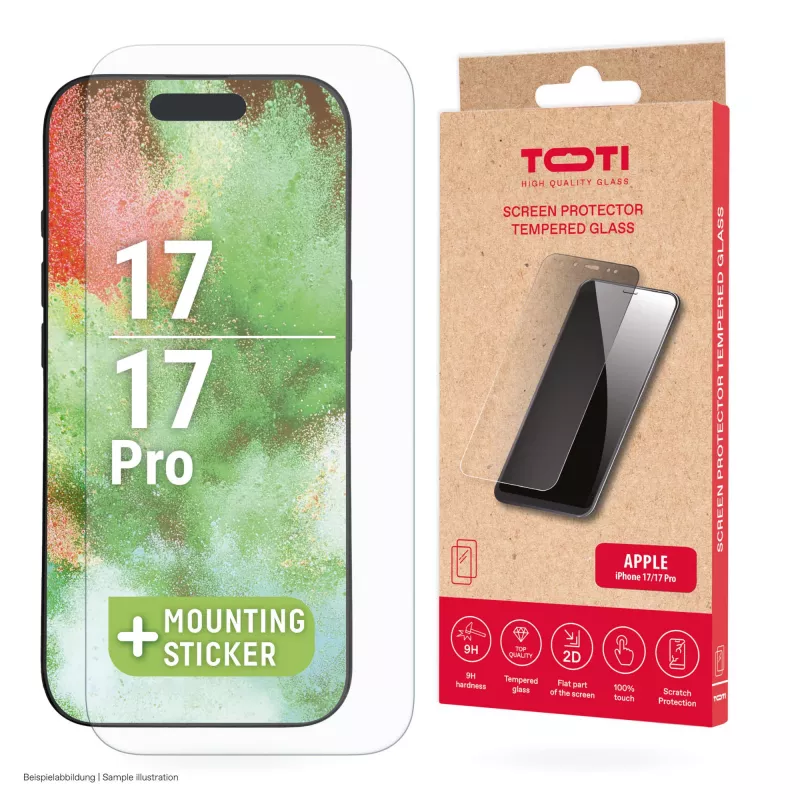 TOTI karastatud klaasist 2D ekraanikaitse täiskattega iPhone 17/16 Pro jaoks, läbipaistev