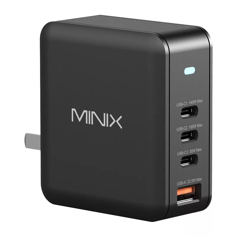 MINIX NEO-P165 GaN seinadapter 3x USB-C ja 1x USB-A porti 165W