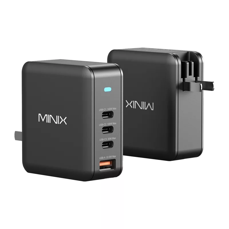 MINIX NEO-P165 GaN seinadapter 3x USB-C ja 1x USB-A porti 165W