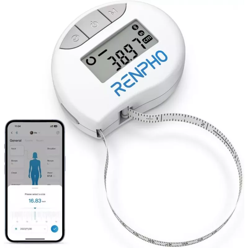 RENPHO Smart Tape Measure - Bluetooth Body Measuring Tape for BMI, Waist, Hip, Arm, Leg, Chest - Auto Retractable, LCD Display, Compatible with Renpho Health App, Apple Health, Google Fit, Samsung Health - Black
