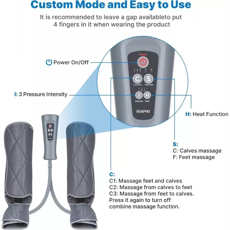 RENPHO Foot & Calf Air Massager With Heat - Grey/Black