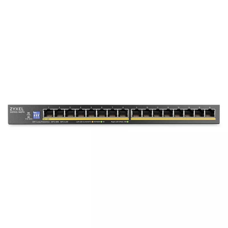 ZyXEL GS1100-16EPS 16-Port Gigabit Unmanaged PoE+ Switch with 135W Budget