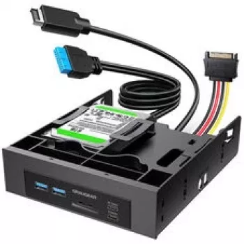 GRAUGEAR USB Hub + Card Reader Front Panel with 2.5 inch SSD Frame, Black