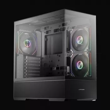LC-Power Gaming Midi Tower ATX 812B Onyx Vision with Tempered Glass and 4x aRGB Fans, Black