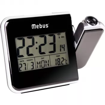 Mebus 42425 Projection Alarm Clock - Digital LCD, 12/24h, Temperature, Black/Grey