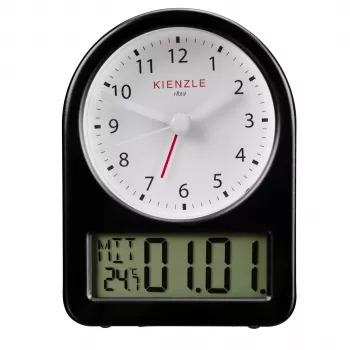 KIENZLE Retro Alarm Clock (14985) - Black Metal Case, White Dial, Luminous Hands