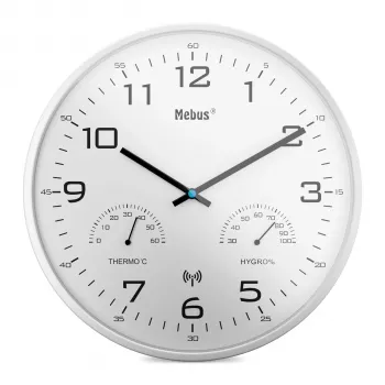 MEBUS 52841 Raadiojuhitav seinakell, must raam, valge sihverplaat, 30 cm