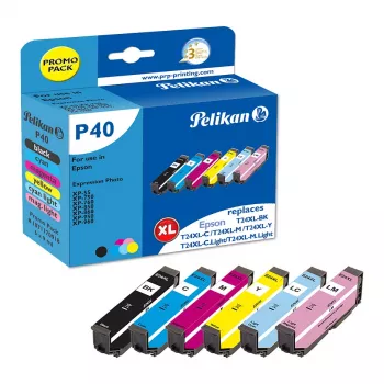 Pelikan P40 Ühilduv tindikassettide multipakk 6-pakk Epson Expression Photo XP-55/XP-750/XP-760/XP-850/XP-950/XP-960 jaoks (must, tsüaan, hele tsüaan, hele magenta, magenta, kollane)