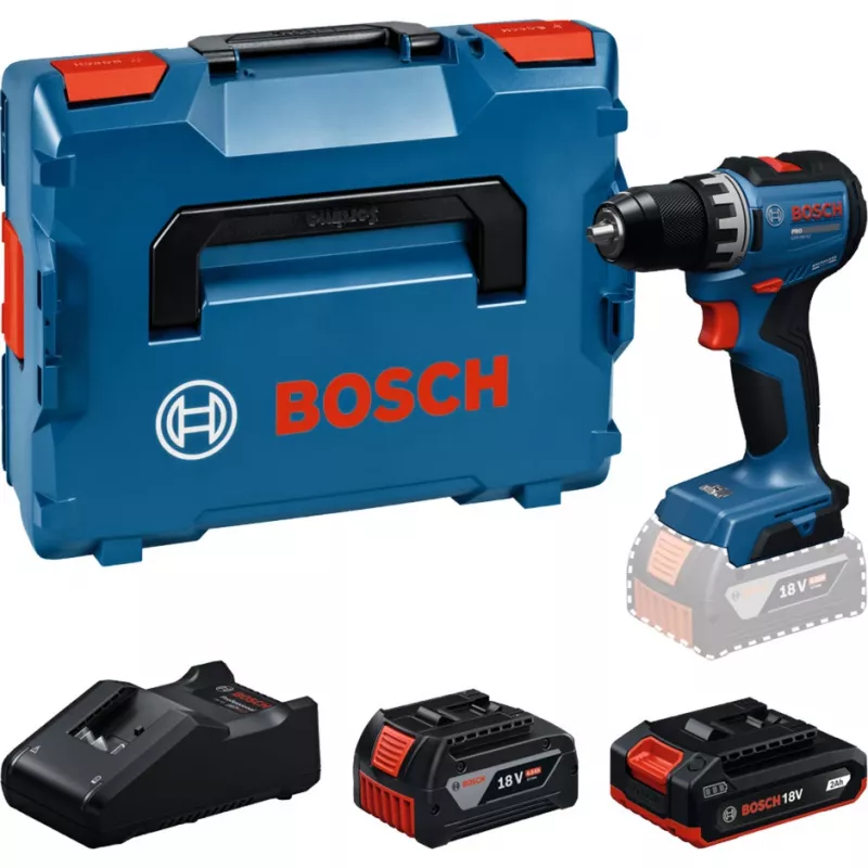 BOSCH Juhtmeta puur-keeraja GSR18V-52 koos 2 akuga 18 V 4,0 Ah ja 2,0 Ah L-BOXX karbis (jaemüük)