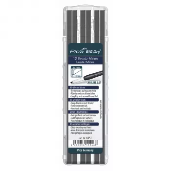 Pica Big Dry All Weather Refill Leads for Deep Hole Marker Pencil 2.0, Graphite Black, 12-Pack