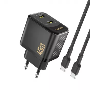 Dudao A28PCEU 45W GaN seinadapter 2x USB-C ja 1m USB-C kaabliga - Must
