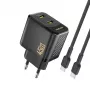 Dudao A28PCEU 45W GaN seinadapter 2x USB-C ja 1m USB-C kaabliga - Must