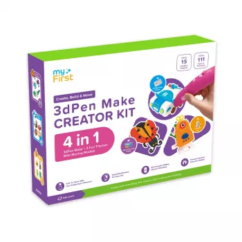 myFirst 3dPen Make Creator Kit - 3D-printeripliiatsi komplekt 3 temaatilise šabloonikomplekti, 3 liikuva mudeli šablooni ja PCL-filamendiga (punane)