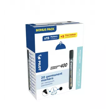 PILOT PEN 400 Permanent Marker Black 1.0 - 4.0 mm, 15+5 Free (20 Markers)