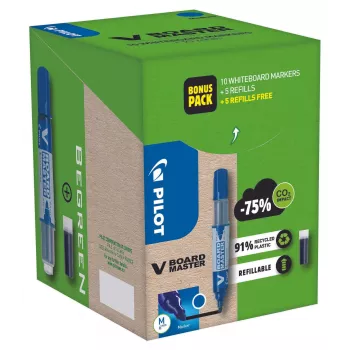 Pilot Pen V-Board Master Greenpack Whiteboard Marker Set Black 2.0 - 5.0 mm, 10 Pieces
