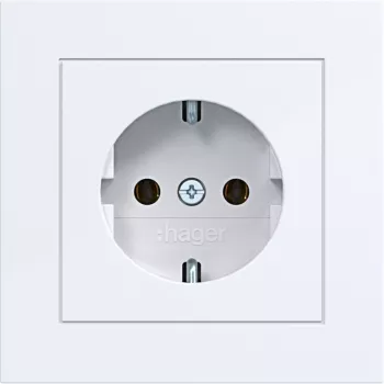 Hager WAS1120WG SCHUKO pistikupesa hingedega kaanega, A.1 Design Line, helevalge läikiv, IP44, 16A, 250V, kruvivabad klemmid