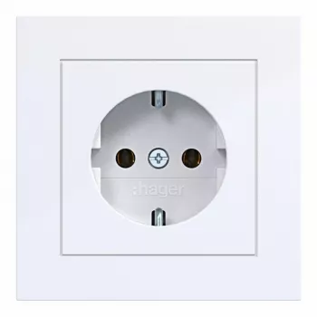 Hager WAS1120WG SCHUKO pistikupesa hingedega kaanega, A.1 Design Line, helevalge läikiv, IP44, 16A, 250V, kruvivabad klemmid