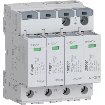 Hager SPE440 Piksekaitse 4P Tüüp 2 TNS/TT Uc 275V In 20kA Imax 40kA