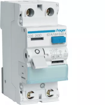 Hager CDS263D RCCB 2-poolne 63A 30mA Tüüp A 6kA QuickConnect