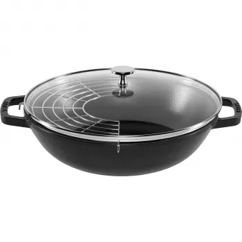 STAUB Wok 30 cm kaanega must, malm