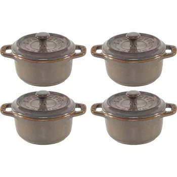 Staub Mini Cocotte Set 4-osaline keraamiline ümmargune antiikhall 10 cm