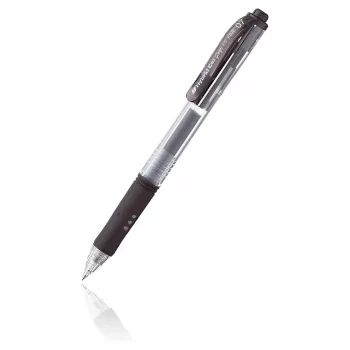 Pentel Hybrid Gel Grip Sissetõmmatav Geelpliiats - Must Tint - 0,7 mm - Keskmine - Läbipaistev Kere - Metallotsak