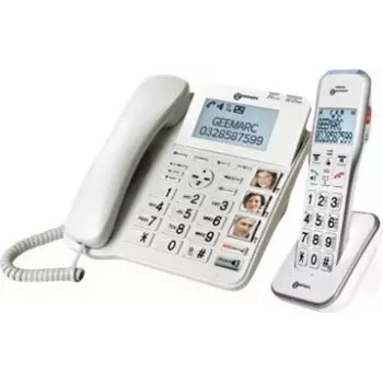 Geemarc DECT595 COMBI Juhtmega Vanematele Telefon Vastuvõtjaga, Käed-vabad, Optiline Kõne Signaalimine, Kuuldeaparaadiga Ühilduv, Koos Hädaabisaatjaga (DECT595_COMBI_WH_VDE)