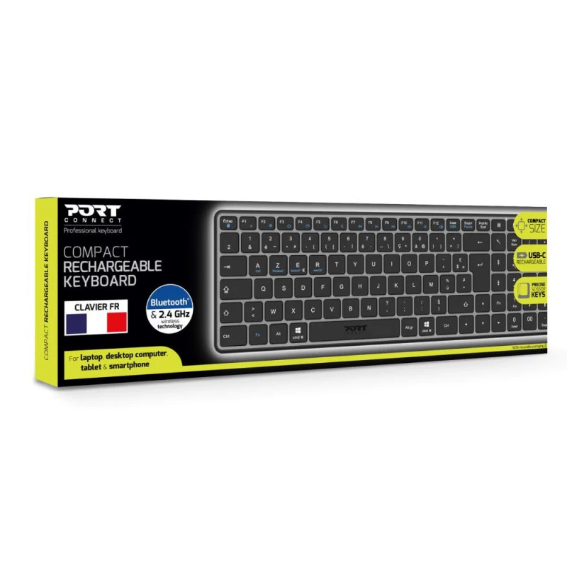 PORT Designs FR - Keyboard Compact Pro Rechargeable Bluetooth AZERTY Black