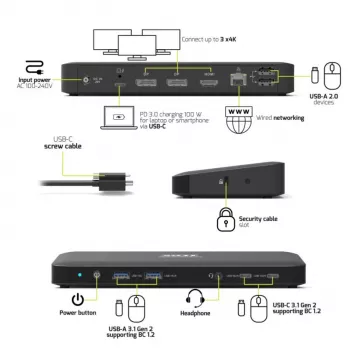 PORT Designs USB-C Office Dock - 3x 4K EU Screw Cable