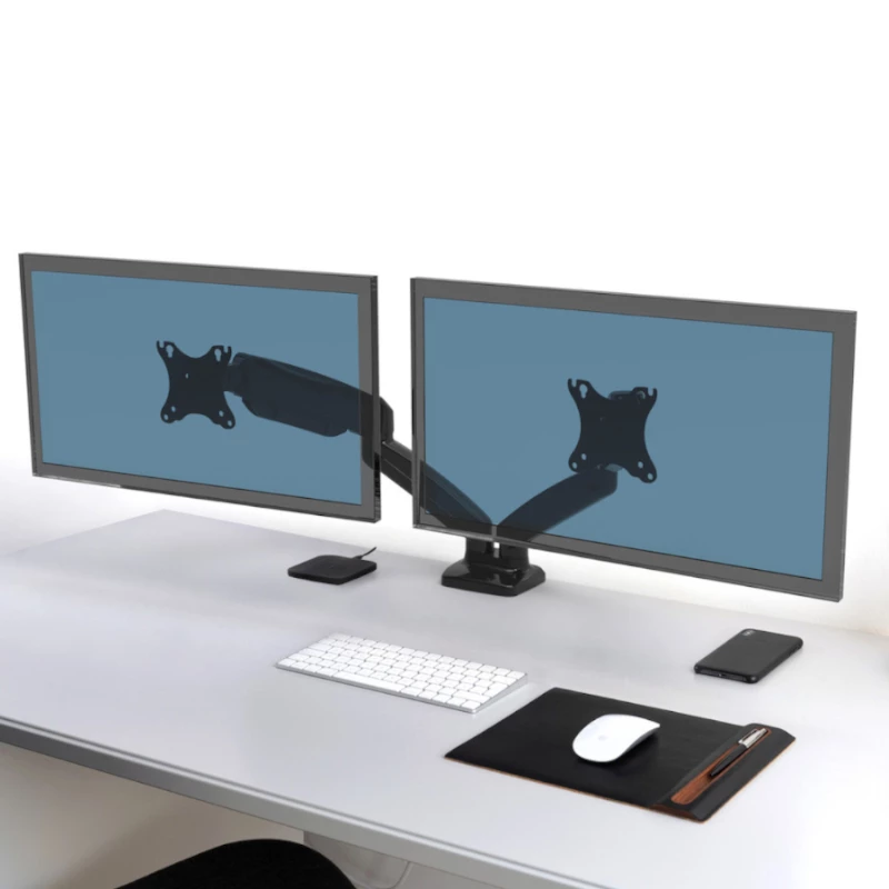 PORT Designs PORT Connect Reguleeritav Topeltmonitori Hoidik - 2 ekraanile kuni 32 inch - Lauaklamber/Ava kinnitus - Must