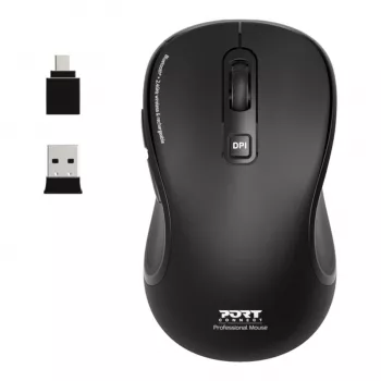 PORT Designs PORT Connect Professional ESSENTIAL juhtmeta optiline hiir - 5 nuppu - 2,4 GHz, Bluetooth - USB vastuvõtja - must