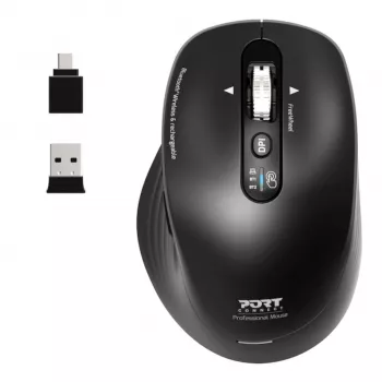PORT Designs PORT Connect Professional BUSINESS Laetav Juhtmevaba Hiir - Optiline - 6 Nuppu - 2,4 GHz, Bluetooth - USB Vastuvõtja - Must