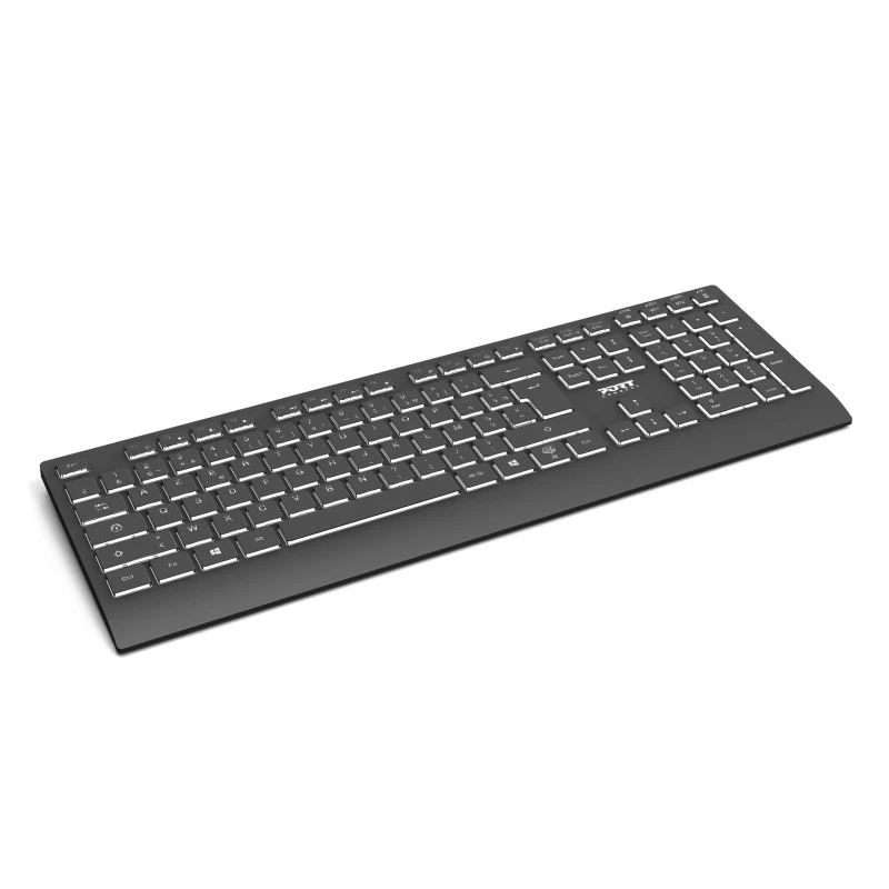PORT Designs juhtmevaba laetav valgustatud klaviatuur - prantsuse AZERTY paigutus - must