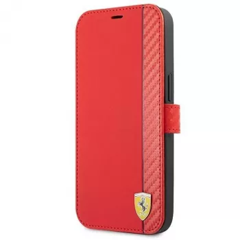 Ferrari FESAXFLBKP13SRE On Track Carbon Stripe Book Case for iPhone 13 mini, Red