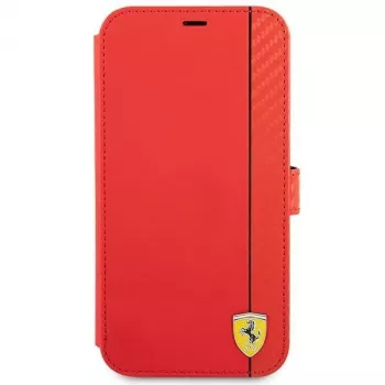 Ferrari FESAXFLBKP13SRE On Track Carbon Stripe Book Case for iPhone 13 mini, Red