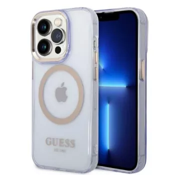 Guess Gold Outline Translucent Hard Case for Apple iPhone 14 Pro 6.1 - Purple