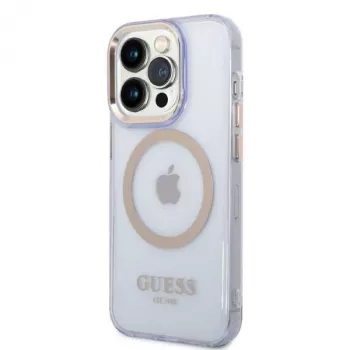 Guess Gold Outline Translucent Hard Case for Apple iPhone 14 Pro 6.1 - Purple