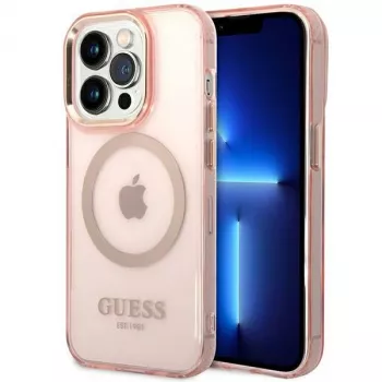 Guess Gold Outline Translucent MagSafe Case for iPhone 14 Pro Max 6,7 inch Pink Hard Case