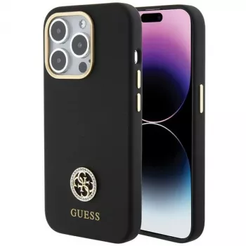 Guess GUHCP15XM4DGPK Hardcase Silicone Logo Strass 4G Tagakaas Apple iPhone 15 Pro Max 6,7 inch Must