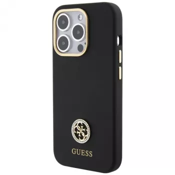 Guess GUHCP15XM4DGPK Hardcase Silicone Logo Strass 4G Tagakaas Apple iPhone 15 Pro Max 6,7 inch Must