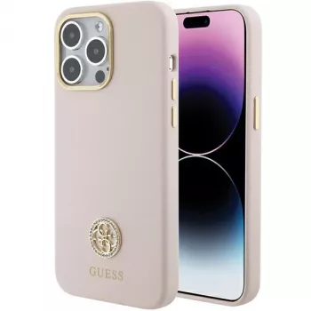 Guess GUHCP15XM4DGPP iPhone 15 Pro Max 6,7 inch roosa silikoonist kõvakate Strass Logoga 4G