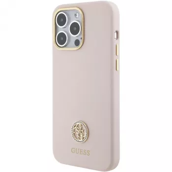 Guess GUHCP15XM4DGPP iPhone 15 Pro Max 6,7 inch roosa silikoonist kõvakate Strass Logoga 4G