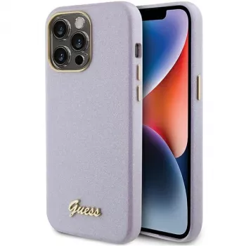 Guess GUHCP15LPGMCSL Glitter Glossy Script Hard Case for iPhone 15 Pro 6,1 inch Lilac