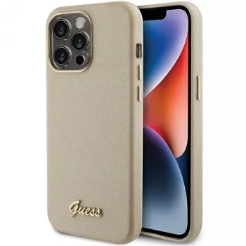 Guess Glitter Glossy Script Hard Case for iPhone 15 Pro 6,1 inch Light Gold
