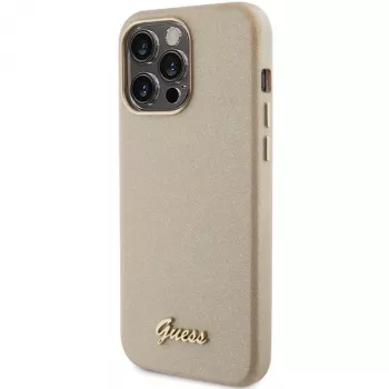 Guess Glitter Glossy Script Hard Case for iPhone 15 Pro 6,1 inch Light Gold