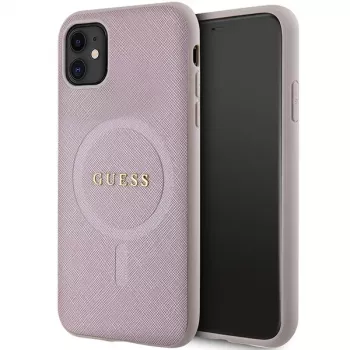 Guess GUHMN61PSAHMCP Hardcase Saffiano MagSafe iPhone 11 / Xr 6.1 roosa